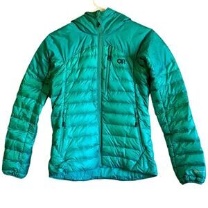 Outdoor Research women's Helium down hoodie jacket size XS green